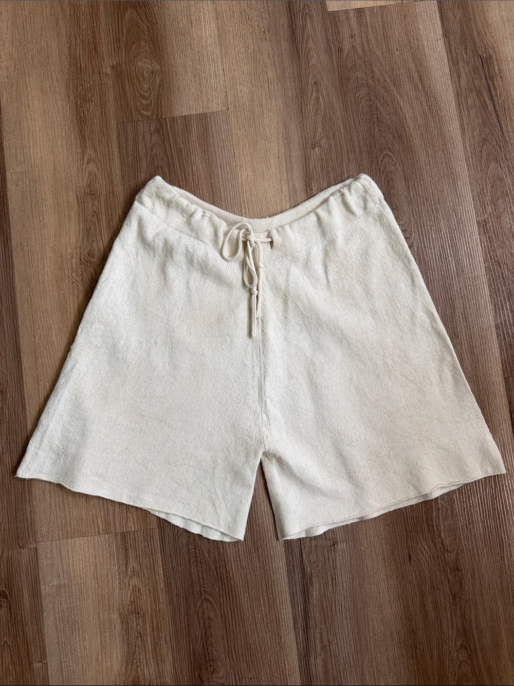 Lauren Manoogian Long Ecru Cream Pima Cotton Wool Miter Shorts Drawstring Waist